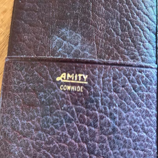 Amity Brown Leather Wallet w/Box Unused Men's Cowhide Zipper Coin Pocket Vintage