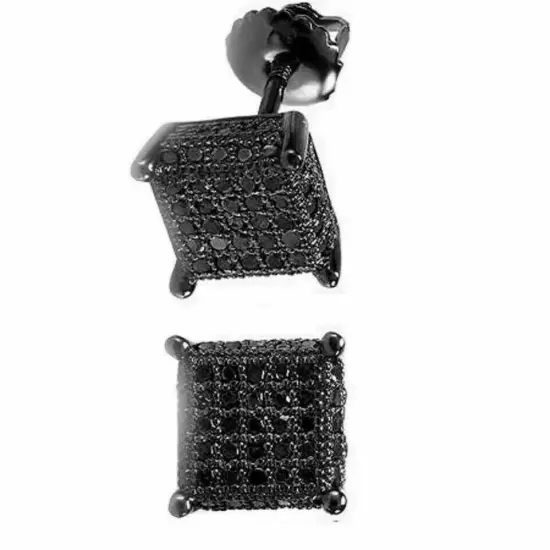 1Ct Round Cut Lab Created Diamond Men's Square Stud Earring 14K Black Gold Over