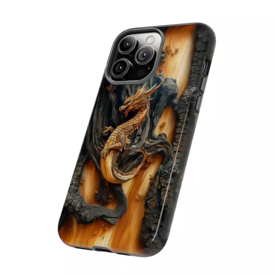 For iPhone, Samsung Galaxy, Pixel - Phone Case Cover - Carved Wood Dragon Print