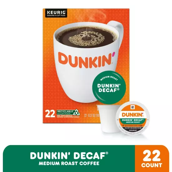 Dunkin’ Decaf Coffee, Medium Roast, Keurig K-Cup Pods, 22 Count BoxDunkin’ Decaf