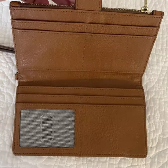 FOSSIL Brown Leather Bifold Long Wallet w/ Detachable Wristlet Strap