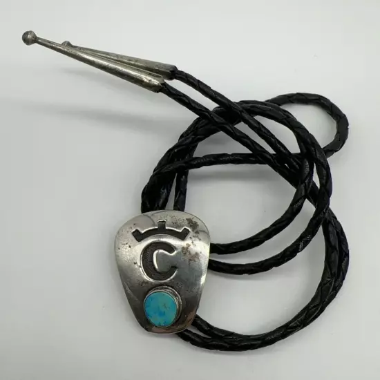 VTG Native American Sterling Silver Turquoise Bolo Tie 26.5g #yfl