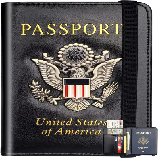 Passport Holder Wallet Cover Case for Men Women Family, Metal US Badge Passport 