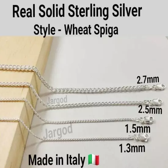 Real Solid 925 Sterling Silver Wheat Spiga Rope Chain Necklace Italy Jargod