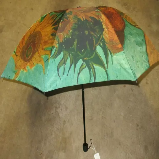 Sunflowers Van Gogh Print Compact Travel Umbrella Gold Turquoise NWT SHIPS FREE