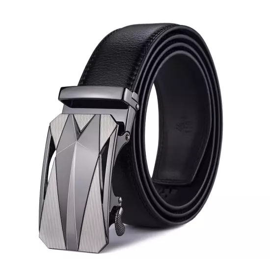 Luxury Men's Real Leather Belt Automatic Buckle Ratchet Waist Strap Jeans Dress