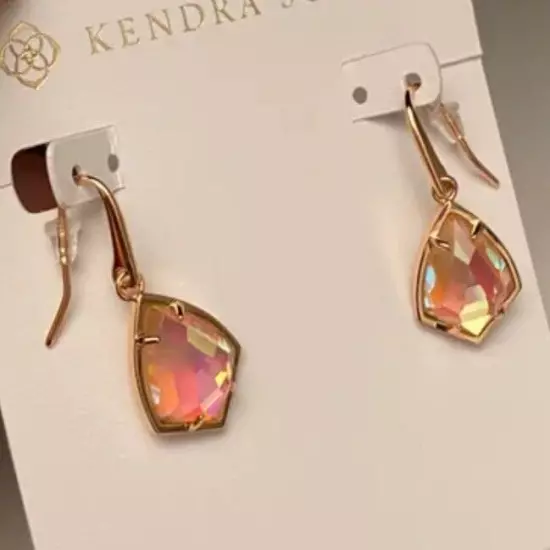 NWOT Kendra Scott Cory Dichroic Glass Drop Earrings Rose Gold Tone