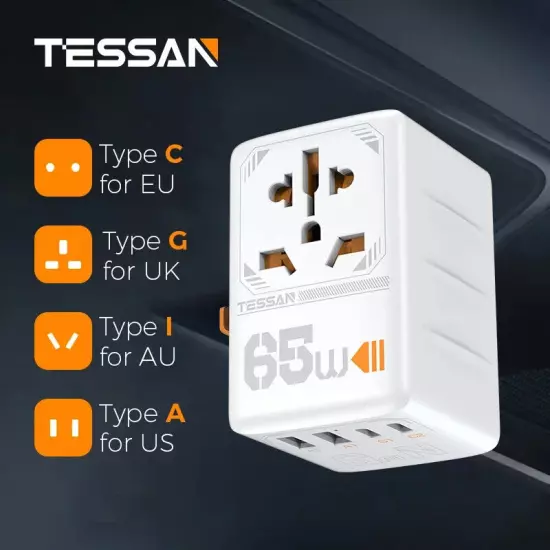 100W Travel Adapter with USB &Type C Fast Charging International Plug Adapter