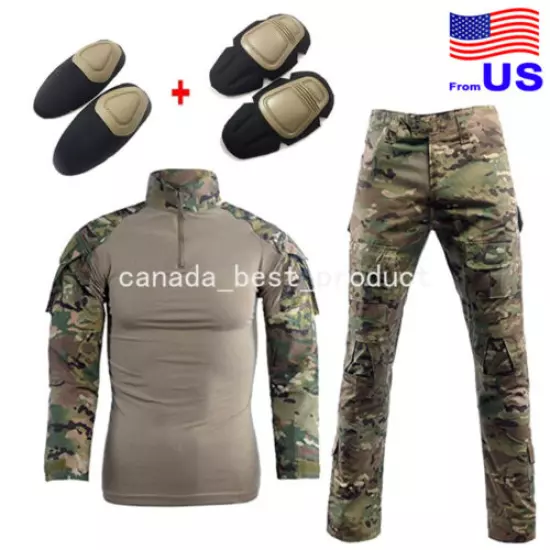 Men Tactical Hunting Military Long Sleeve Shirt/Pants w/ Elbow/Knee pads MC USA