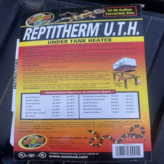 NEW Zoo Med Reptitherm Under Tank Heater 10-20 Gallon 6x8"