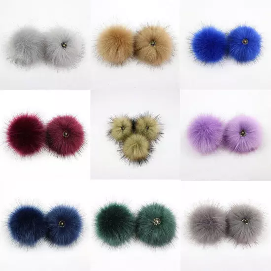 Fluffy Faux Fox Fur Pompom 8cm Pom Poms Ball with Dark Buckle DIY for Hat Bags"