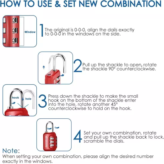 2 Pack Combination Lock, 3-Digit Padlock Keyless, Resettable Luggage Locks for B