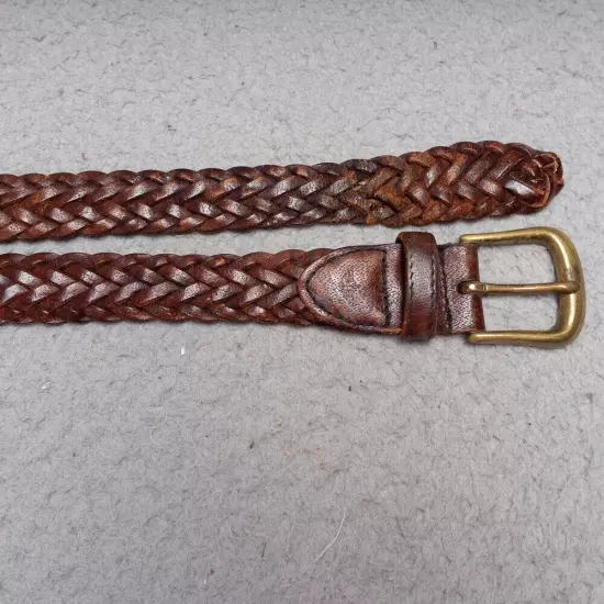 Dockers Brown Leather Belt Mens Sz 38 Woven Braided Brass Buckle Casual Golf