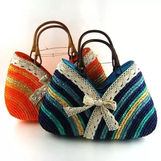 Bags Women Straw Bag Handmade Woven Basket Lace Tote Handle Lady Handbags