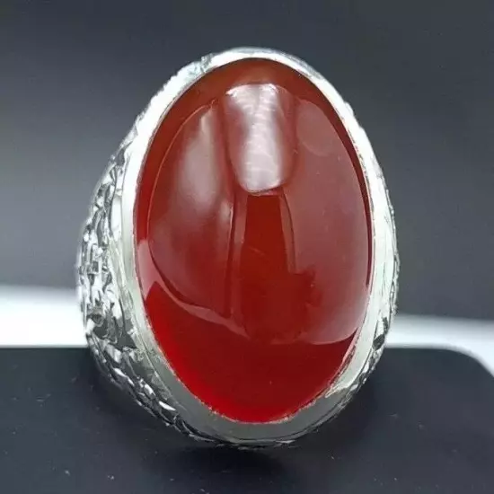 Deep Red Mens Agate Ring - Yemeni Aqeeq Ring in 925 Sterling Silver