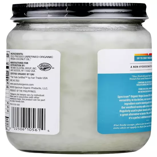 Fair Trade Organic Virgin Coconut Oil - 14 Fl Oz Unrefined Cooking Essential