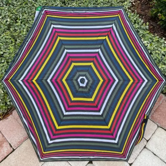 TOTES WOMEN'S UMBRELLA MINI STRIPES BLACK RED PINK BLUE GREEN 6 inches NWT