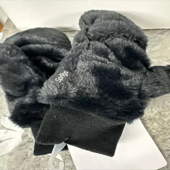 Sprigs Faux Fur & Sherpa Reversible Mittens Black Small/medium Size