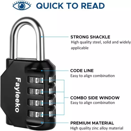 Combination Lock, 4 Digit Combination Padlock for School Gym Sports Locker, Fenc