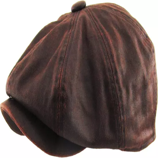 Men's Newsboy Button Top Ascot Ivy Cabbie Hat Gatsby Cap Plaid PU Leather