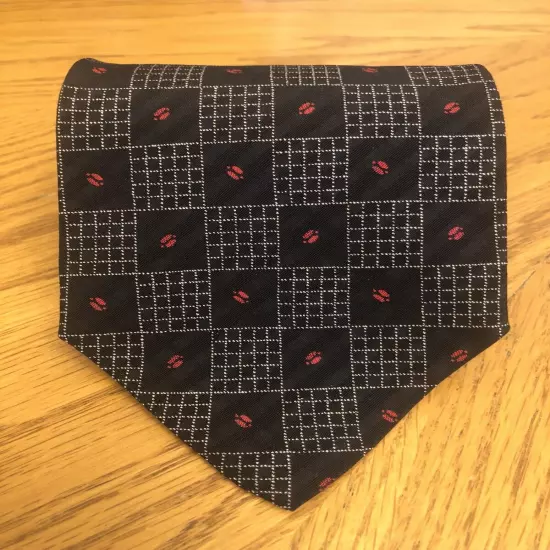 Giorgio Armani Silk Tie, Black Red & Silver Geometric Design