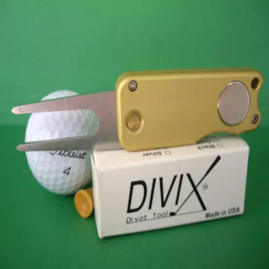 DIVIX GOLF switchblade DIVOT TOOL in SATIN GOLD-MADE IN THE USA!