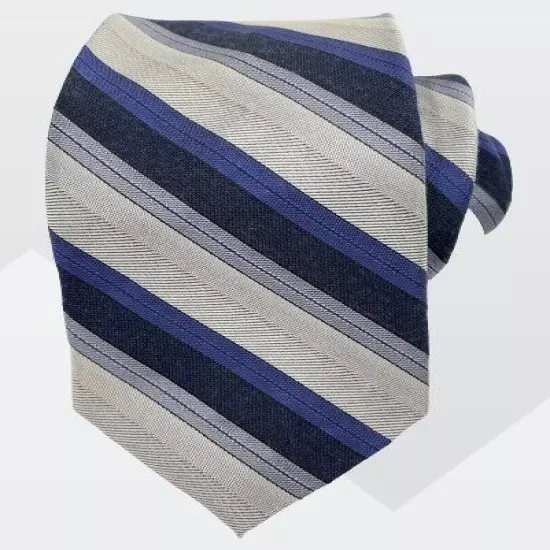 Calvin Klein Blue Silver Slim Regimental Striped Repp Silk Blend Tie 2.5" x59"