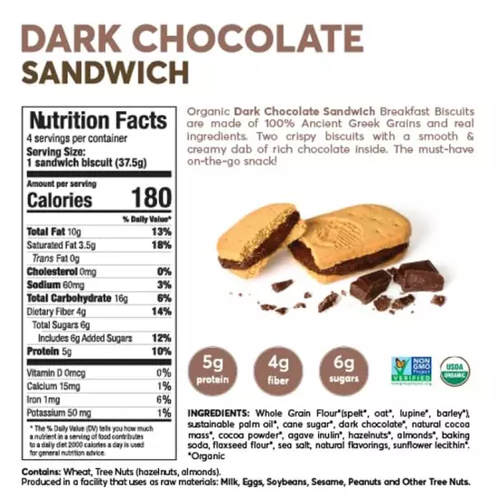 Breakfast Sandwich Dark Chocolate | Kids Healthy Snacks | Low Sugar, High Fiber,