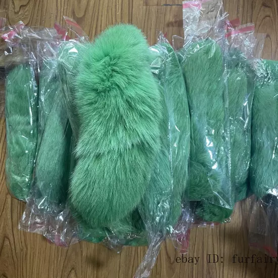 2/5/10 wholesale Dyed Color Real Blue Fox Tail Fur Keyring Pendant Cosplay Toy