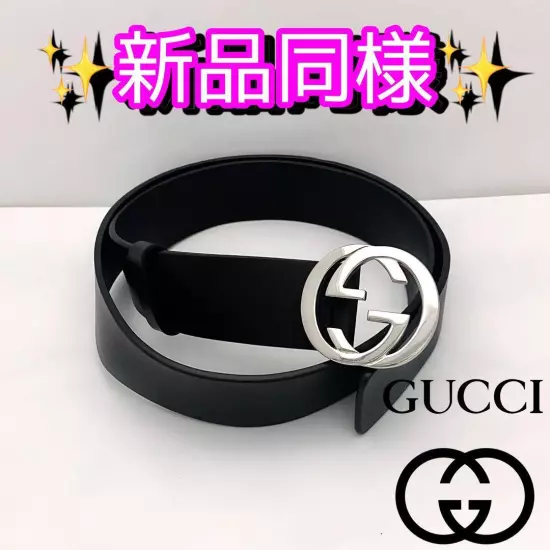 Very popular GUCCI Belt Logo Silver Black not