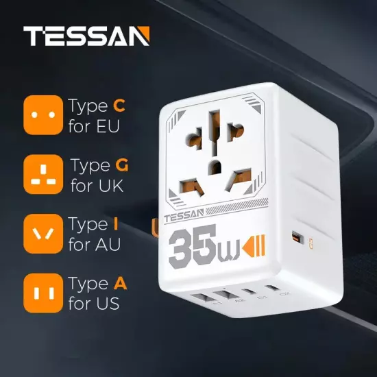 100W Travel Adapter with USB &Type C Fast Charging International Plug Adapter