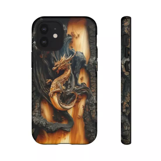 For iPhone, Samsung Galaxy, Pixel - Phone Case Cover - Carved Wood Dragon Print