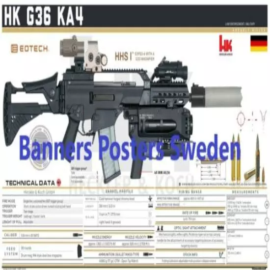 HK G36 KA4 HECKLER & KOCH Banner Poster 3x5ft Flag Assault Rifle Parts 691 Gun