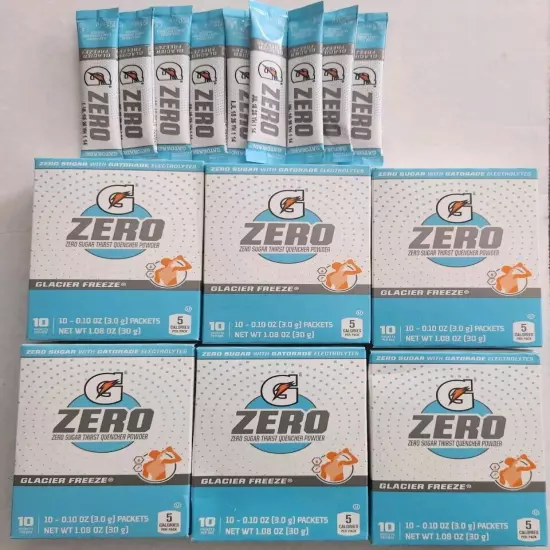 Gatorade G Zero Glacier Freeze Sugar Free Powder Sticks 6 Boxes (60 Sticks)