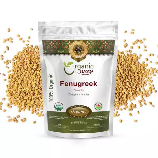 Organic Way Fenugreek Methi Seeds Whole - Kosher & USDA Certified (1LBS / 16Oz)