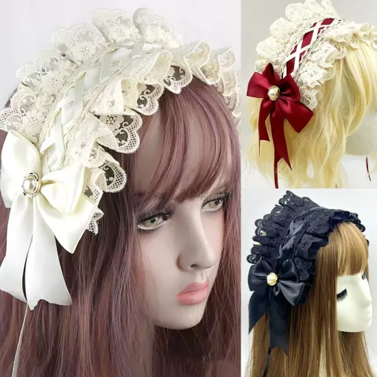 Gothic Lolita Headdress Maid Lace Hair Accessories Cosplay Bowknot Headband