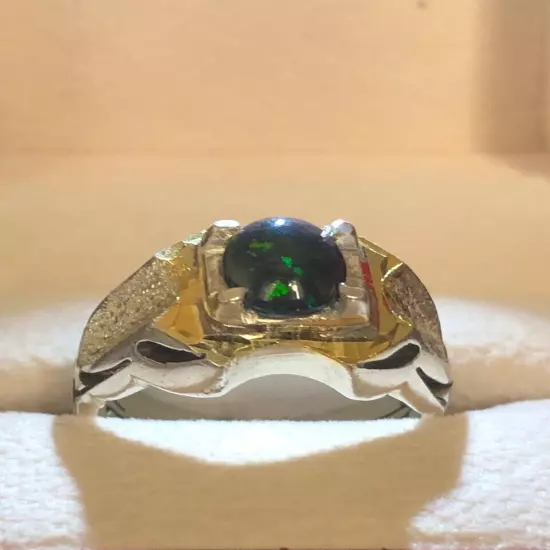 African Fire Opal Ring Men Silver 925,Royal,Rare,Luxuryخاتم اوبال افريقي فاير