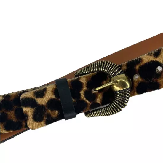 Maison Boinet Leopard Printed Calf Hair Belt Size 85; US 4-6