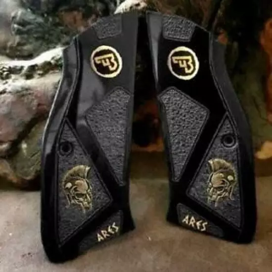 CZ Shadow 2 grips made of Black Acrylic with custom Logo made of Brass&silver