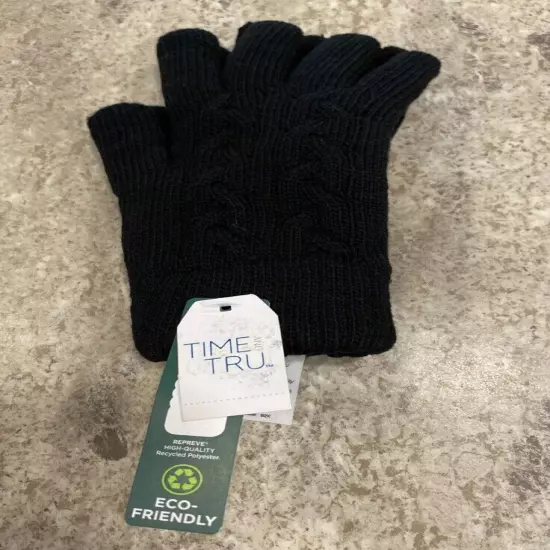 Time And Tru Women's Black Solid Cable Touch Glove NWT 2 Pr