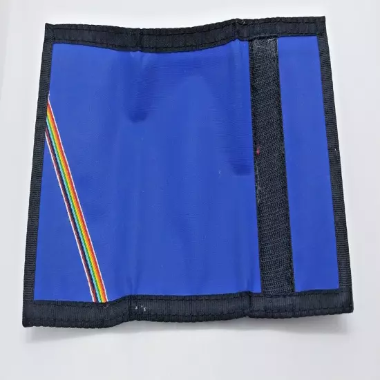 Vintage Blue Rainbow Trifold Nylon Wallet Hook And Loop Rare Billfold