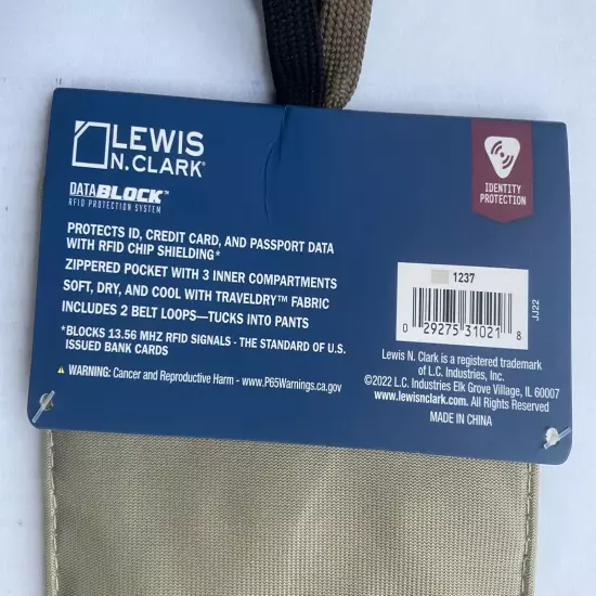 Lewis N. Clark RFID Hidden Travel Wallet, 3 interior pockets, Security & Safety