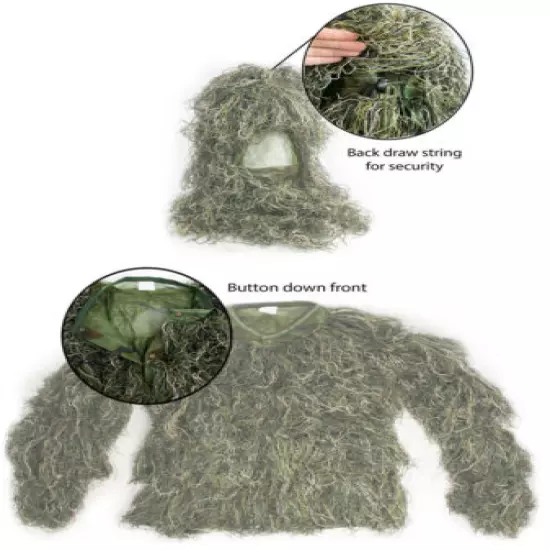 New Ghillie Suit XL/XXL Forest Camouflage Camo Woodland Hunting 4-Piece + Bag