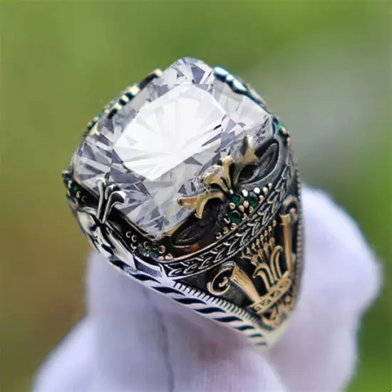 Bezel Inlaid Crystal Men's Luxury Ring Personality Retro Big Gemstone Ring