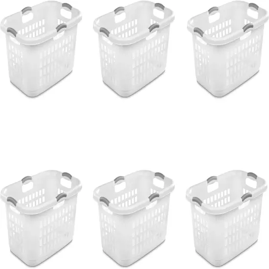 12168006 2 Bushel 71L Ultra Laundry Basket, White W/Titanium Handles, 6 Pack & 1