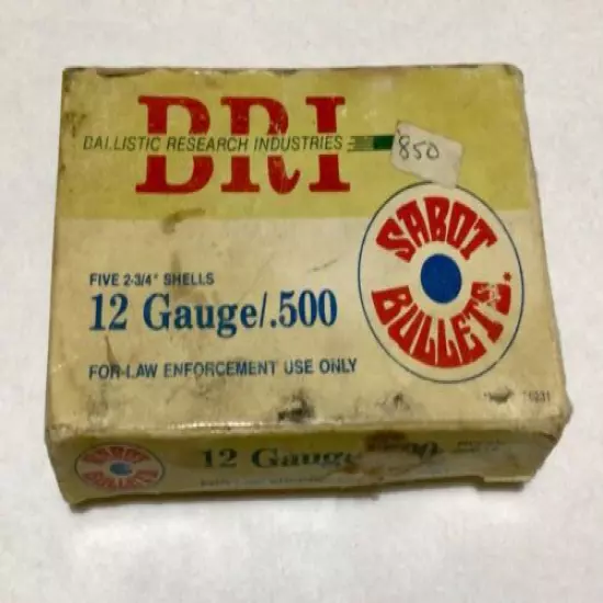 Rare Vintage Box BRI 12 Gauge/.500 Sabot Bullets (BOX ONLY)