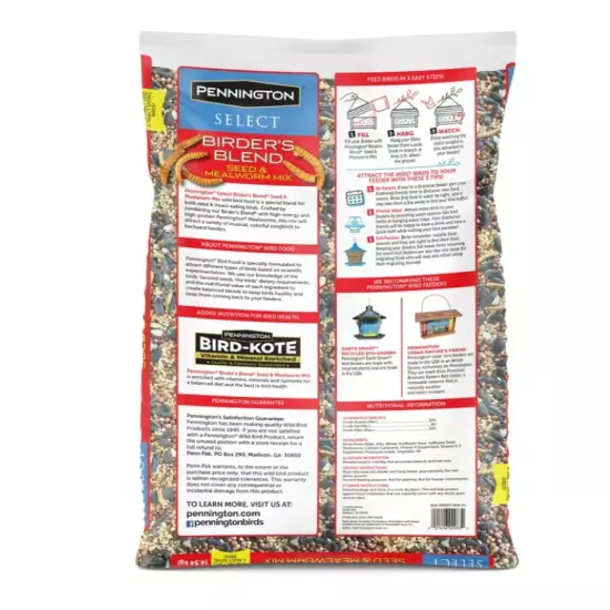 Pennington Select Birder's Mealworm Blend Dry Wild Bird Seed and Feed 40 lb. Bag