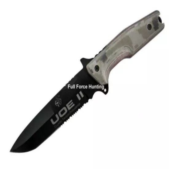 J&V Adventure Knives UOE II Tactical Survival Knife Full Tang Black Fixed Blade