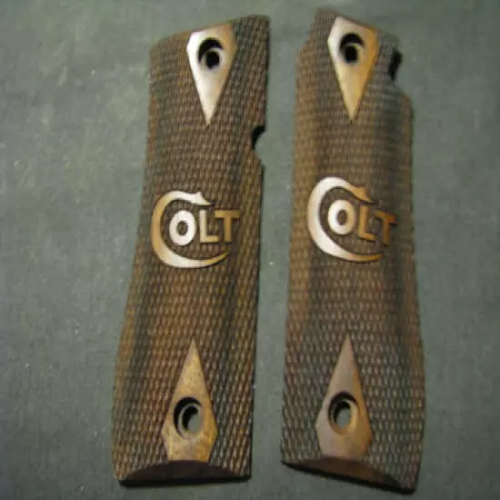 Colt .380 Mustang Plus II ONLY Checkered Fine English Walnut Engraved Logo Grips