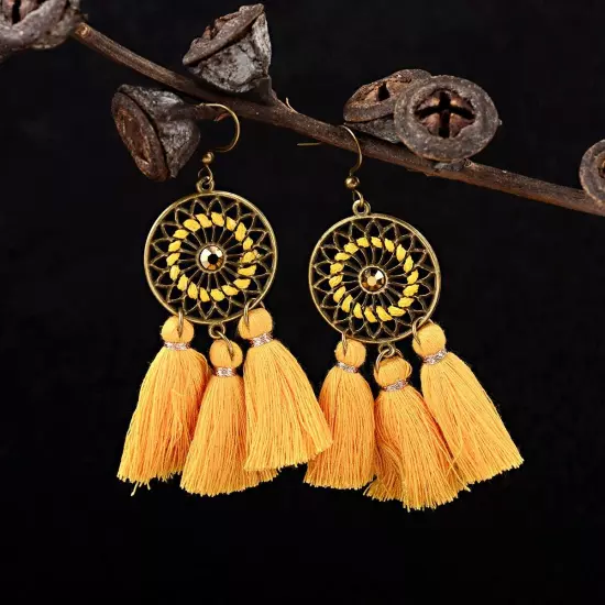 Fashion Women Bohemian Earrings Long Tassel Fringe Drop Dangle Ear Stud Jewelry